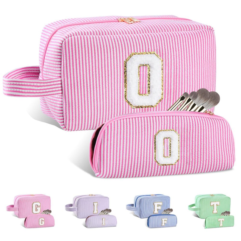 2pcs Personalized Initial Makeup Bag A-z, Travel Toiletry Bag Preppy Make Up💛